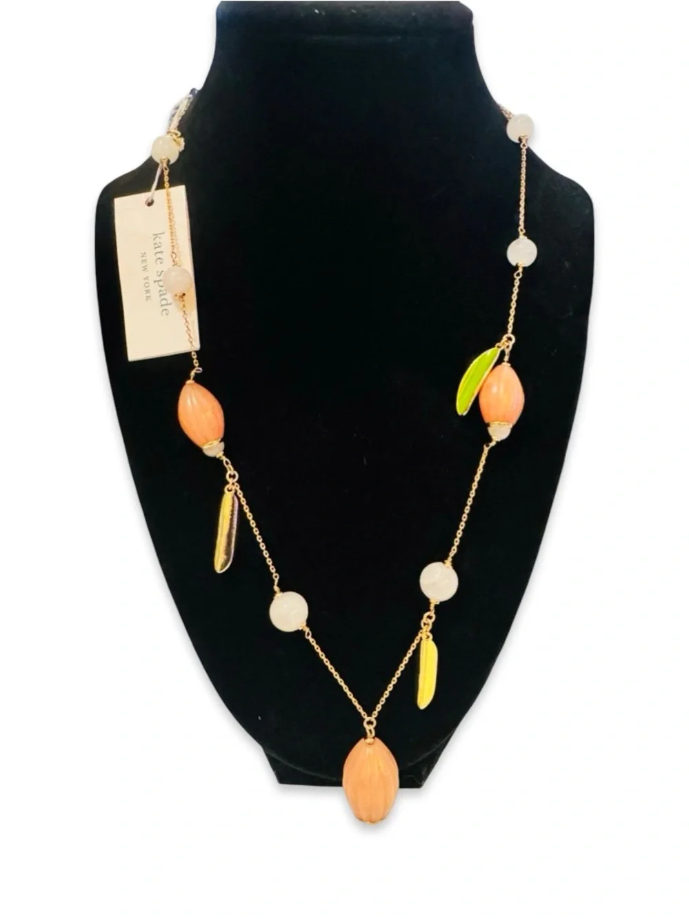 Kate Spade Gold Plated Peach and Yellow Long Pendant Necklace NWT